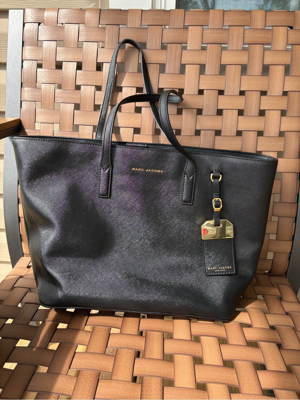 Marc Jacobs Black Leather Tote with Gold Tag